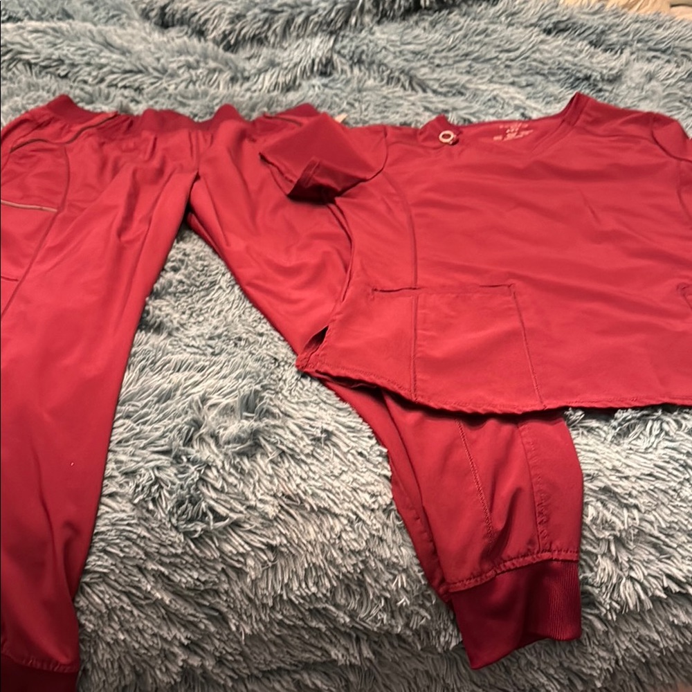 Maroon Scrub Set Cherokee infinity medium top and large bottom jogggers